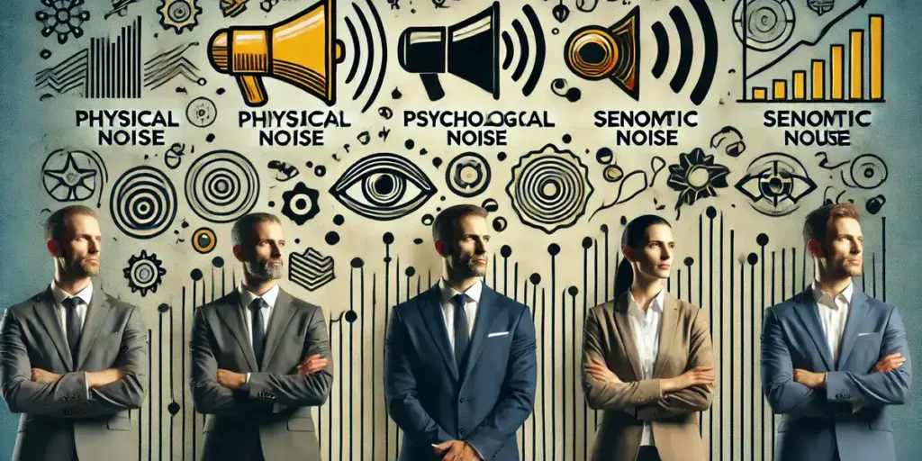 Symbols for physical, psychological, and semantic noise affecting communication.