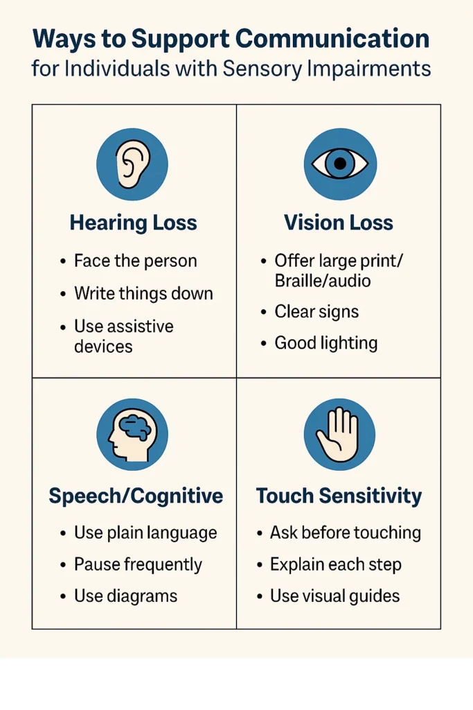 Infographic divided into four quadrants, each with an icon and tips
